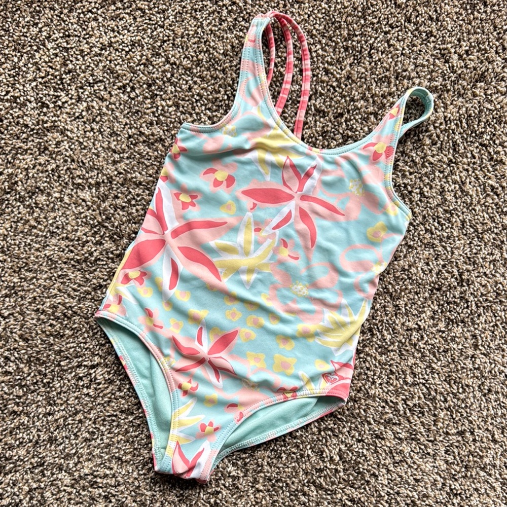 Roxy girl 5 5T Kids Floral Swimsuit - Pink and Yellow bikini